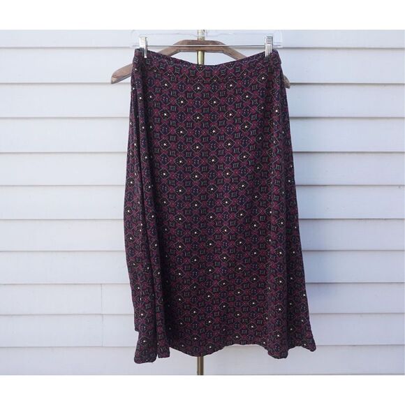 Vintage 00s Laura Scott Burgundy A-Line Midi Skirt - Picture 2 of 6